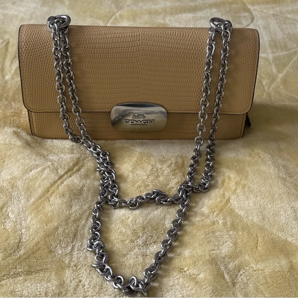 Coach Silver and Yellow Clutch with Structured Design